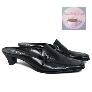 Franco Sarto Mule Loafer Black Leather Chunky Heel